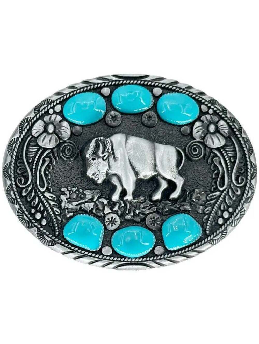 Sliver Bull Turquoise Belt Buckle